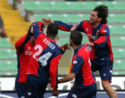 Borriello, Konko, Sculli and Milanetto celebrate one of the 5 goals