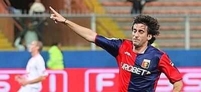 Diego Milito after one of his goals against Ravenna in Coppa Italia