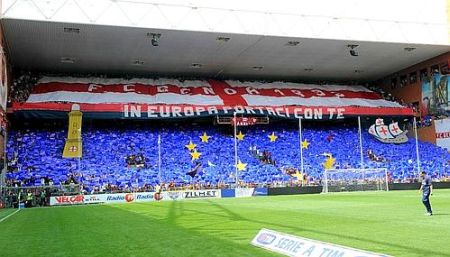 Gradinata Nord changed into the flag of Europe, to celebrate the return 17 long years after Ajax-Genoa